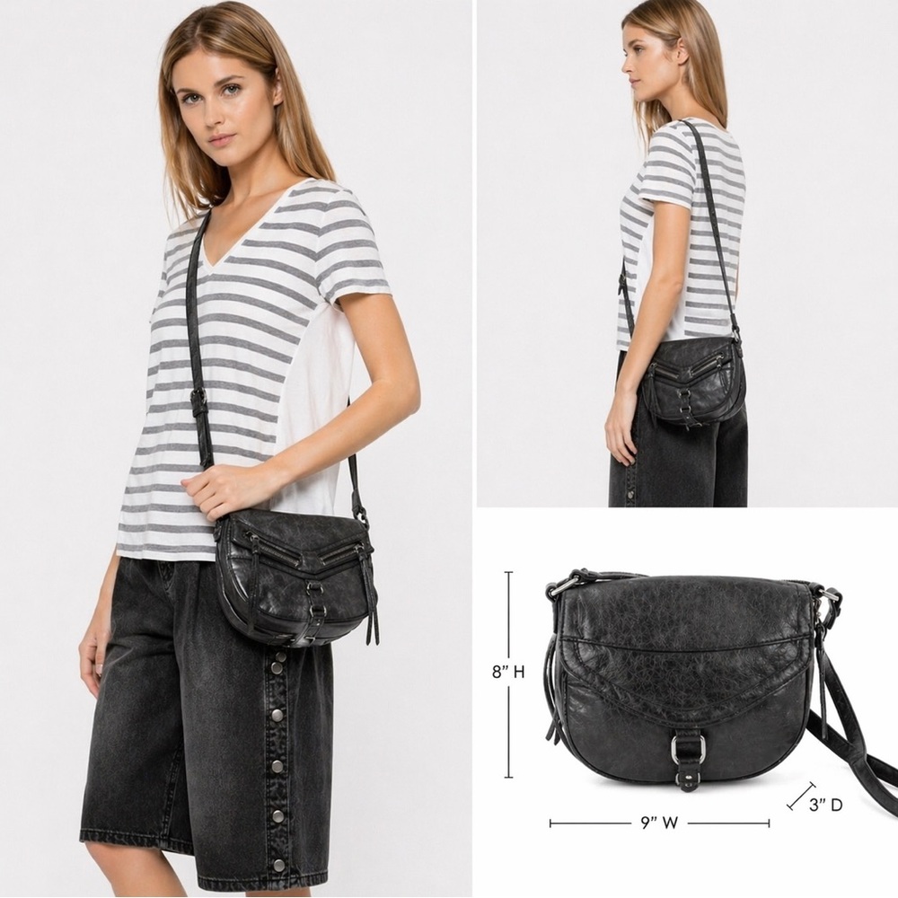 Botkier Trigger Black/Charcoal Saddle Bag City Moto Classic Minimalist